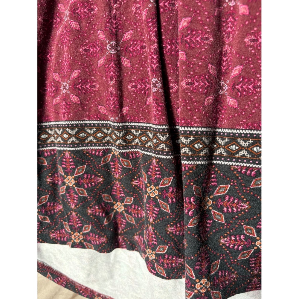 Daniel Rainn Women's XL Burgundy Floral Pintuck Pleat Split Neck Blouse - Picture 5 of 13